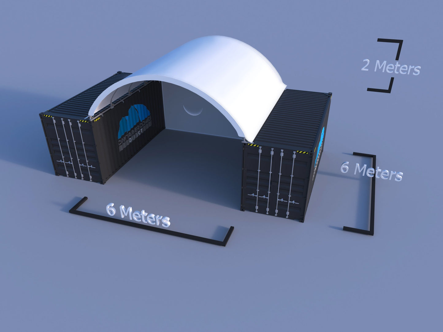 20ftx20ft (6mx6m) Shipping Container Dome Shelter w/ Semi-Permanent End-Wall