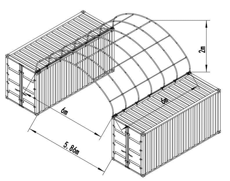 20ftx20ft (6mx6m) Shipping Container Dome Shelter w/ Semi-Permanent End-Wall