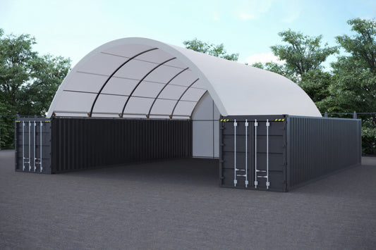 30ftx40ft (9mx12m) Shipping Container Dome Shelter w/ End Wall